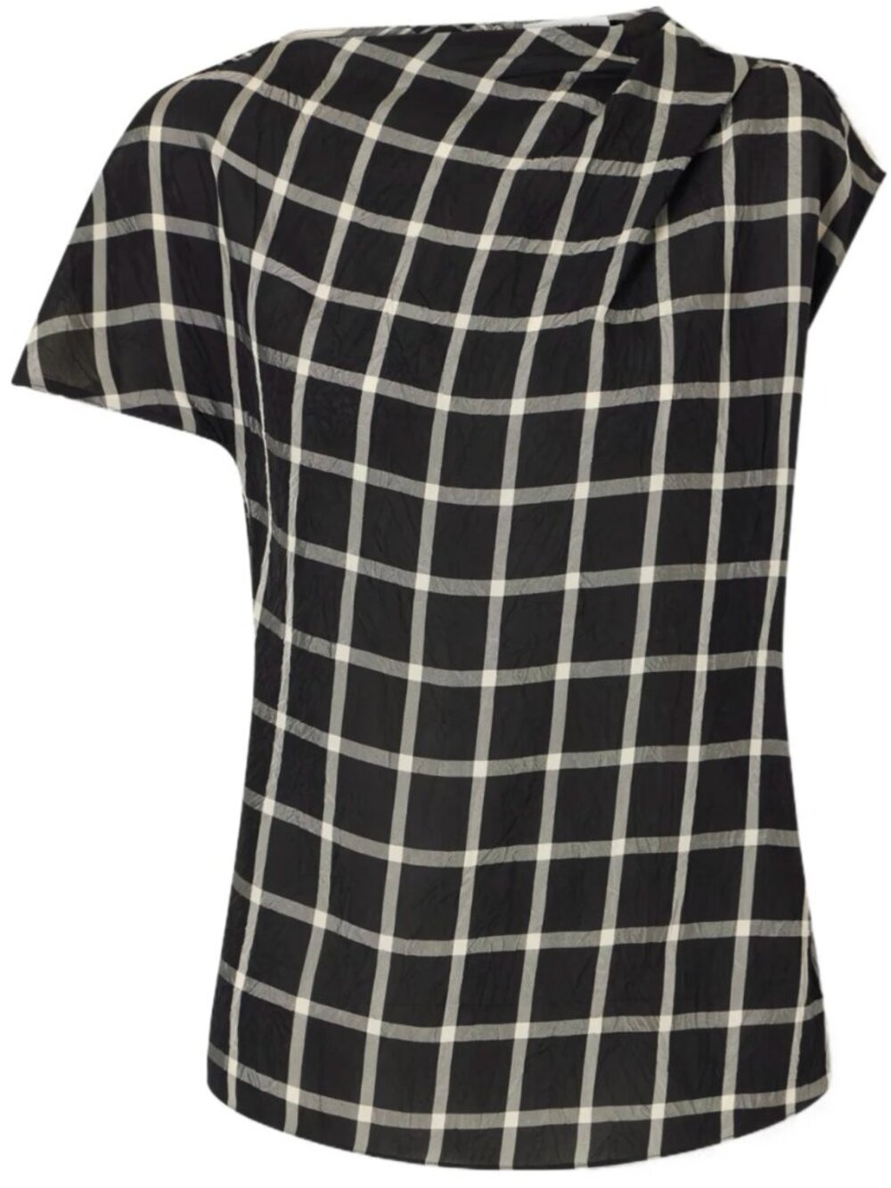 Erdem pleated neck grid short-sleeve blouse